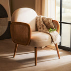 Cebu Ivory Fabric and Cane Chair with Elm Wood Legs - Joe’s Haven