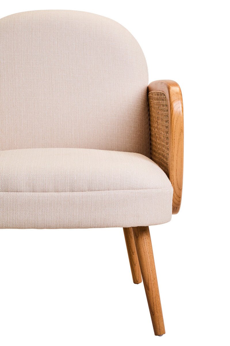 Cebu Ivory Fabric and Cane Chair with Elm Wood Legs - Joe’s Haven
