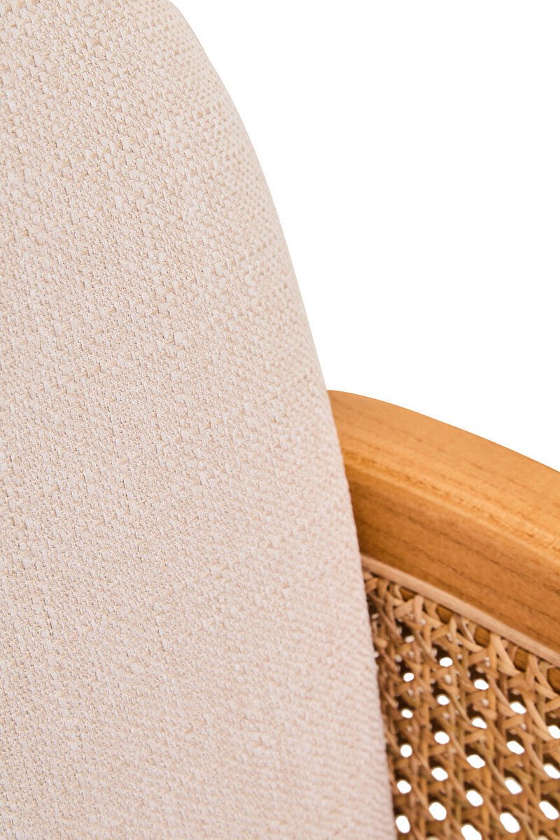 Cebu Ivory Fabric and Cane Chair with Elm Wood Legs - Joe’s Haven