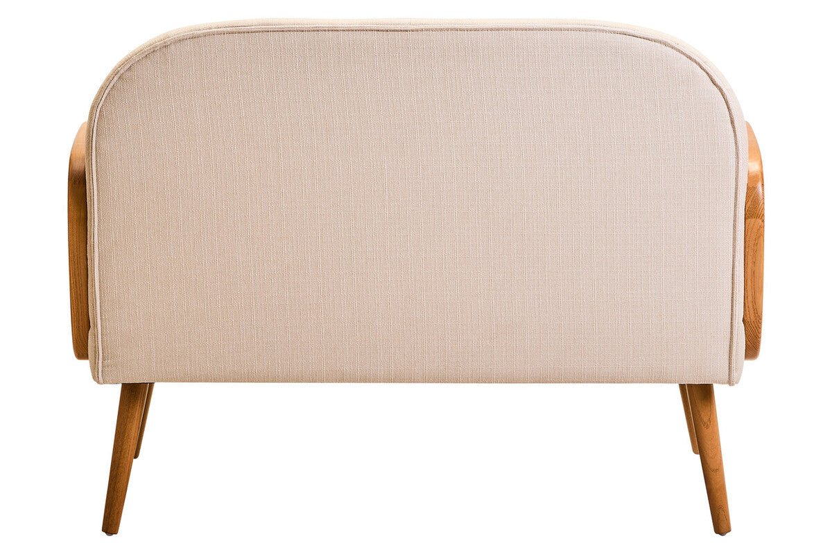 Cebu Ivory Fabric and Cane 2 Seat Sofa with Elm Wood Legs - Joe’s Haven