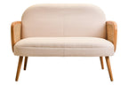 2 Seater Ivory Fabric and Cane Sofa with Elm Wood Legs, Cebu - Joe’s Haven