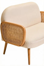 Cebu Ivory Fabric and Cane 2 Seat Sofa with Elm Wood Legs - Joe’s Haven