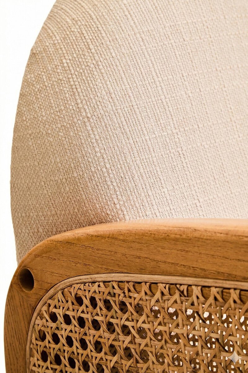 Cebu Ivory Fabric and Cane 2 Seat Sofa with Elm Wood Legs - Joe’s Haven