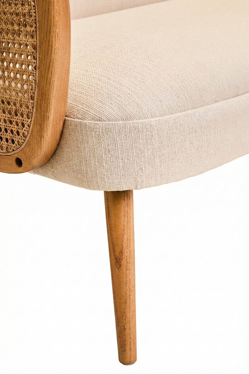 Cebu Ivory Fabric and Cane 2 Seat Sofa with Elm Wood Legs - Joe’s Haven