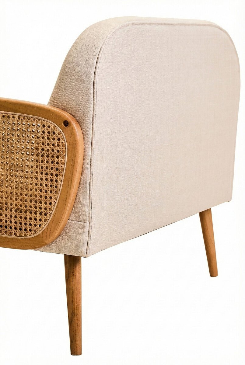 Cebu Ivory Fabric and Cane 2 Seat Sofa with Elm Wood Legs - Joe’s Haven