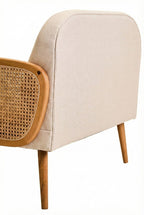 Cebu Ivory Fabric and Cane 2 Seat Sofa with Elm Wood Legs - Joe’s Haven