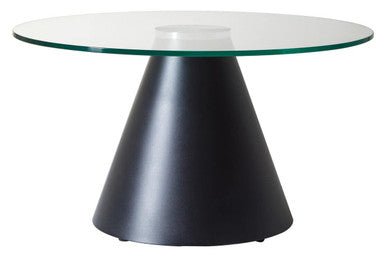 Clear Glass Round Top Coffee Table with Black Conical Metal Base, Azalea - Joe’s Haven