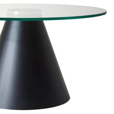 Clear Glass Round Top Coffee Table with Black Conical Metal Base, Azalea - Joe’s Haven