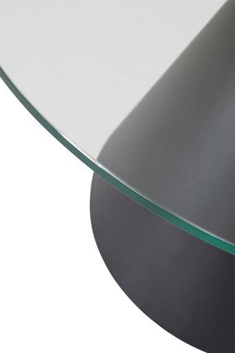 Clear Glass Round Top Coffee Table with Black Conical Metal Base, Azalea - Joe’s Haven