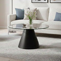 Clear Glass Round Top Coffee Table with Black Conical Metal Base, Azalea - Joe’s Haven