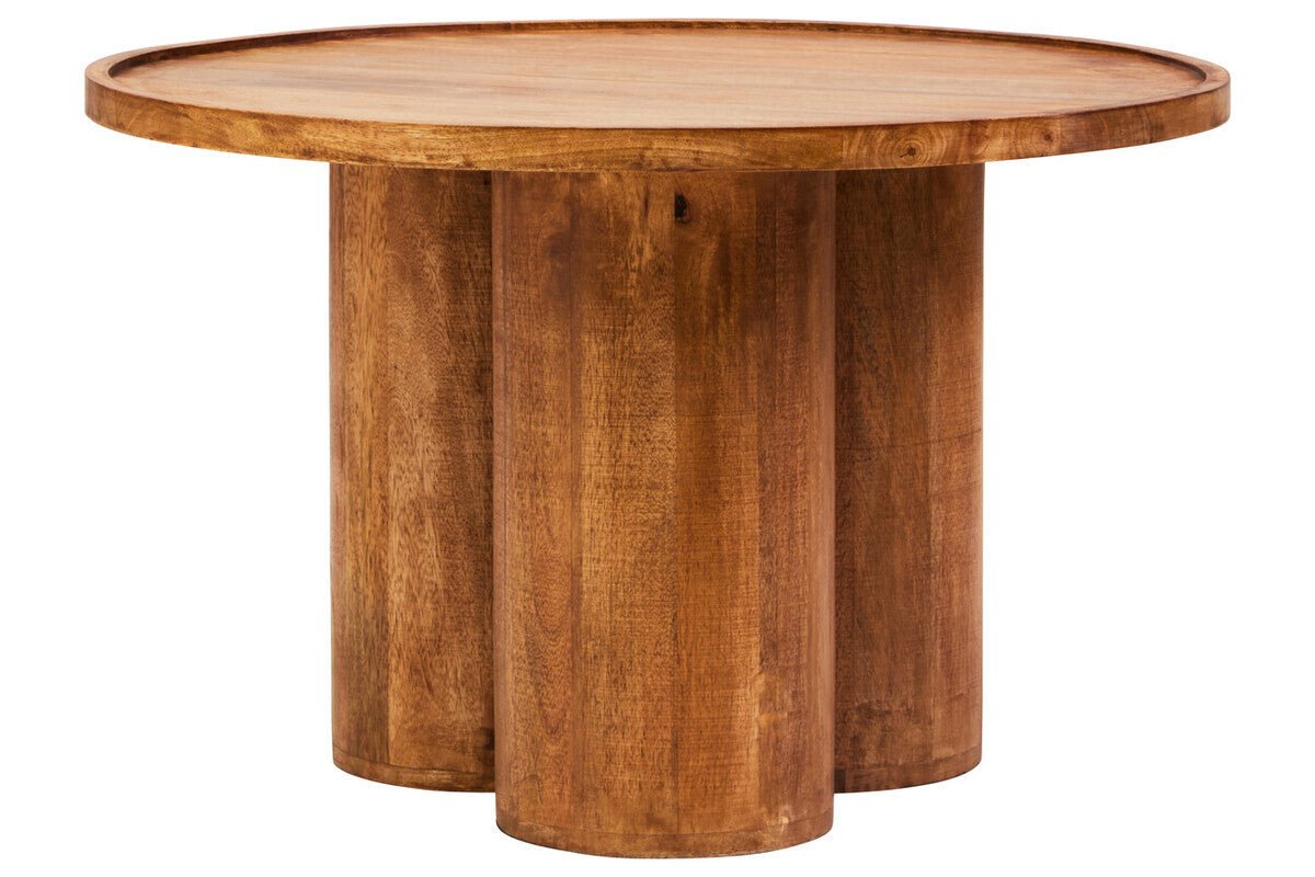 Natural Mango Wood Coffee Table with Column Base and Rounded Top, Walsa - Joe’s Haven