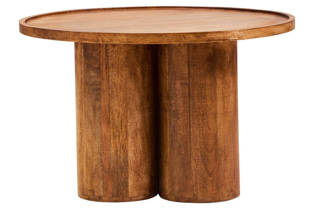 Natural Mango Wood Coffee Table with Column Base and Rounded Top, Walsa - Joe’s Haven