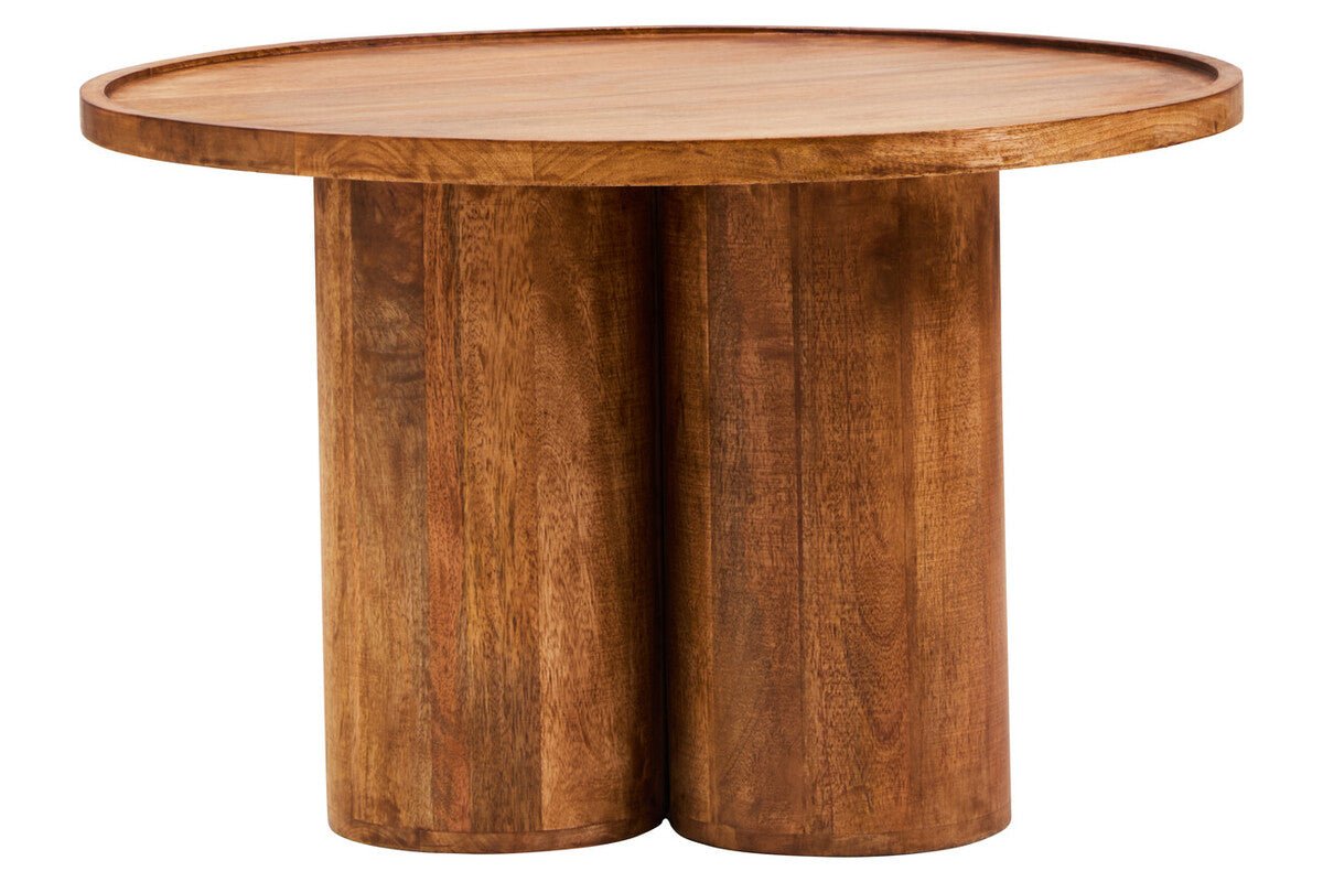 Natural Mango Wood Coffee Table with Column Base and Rounded Top, Walsa - Joe’s Haven