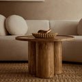 Natural Mango Wood Coffee Table with Column Base and Rounded Top, Walsa - Joe’s Haven