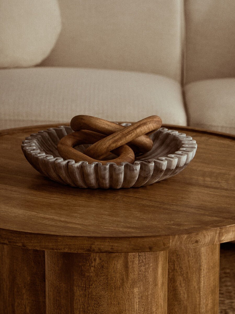 Natural Mango Wood Coffee Table with Column Base and Rounded Top, Walsa - Joe’s Haven