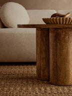 Natural Mango Wood Coffee Table with Column Base and Rounded Top, Walsa - Joe’s Haven