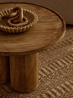 Natural Mango Wood Coffee Table with Column Base and Rounded Top, Walsa - Joe’s Haven