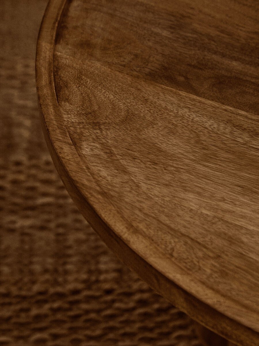 Natural Mango Wood Coffee Table with Column Base and Rounded Top, Walsa - Joe’s Haven