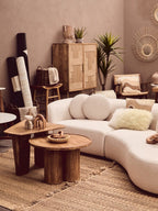 Natural Mango Wood Coffee Table with Column Base and Rounded Top, Walsa - Joe’s Haven