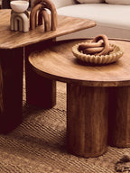 Natural Mango Wood Coffee Table with Column Base and Rounded Top, Walsa - Joe’s Haven