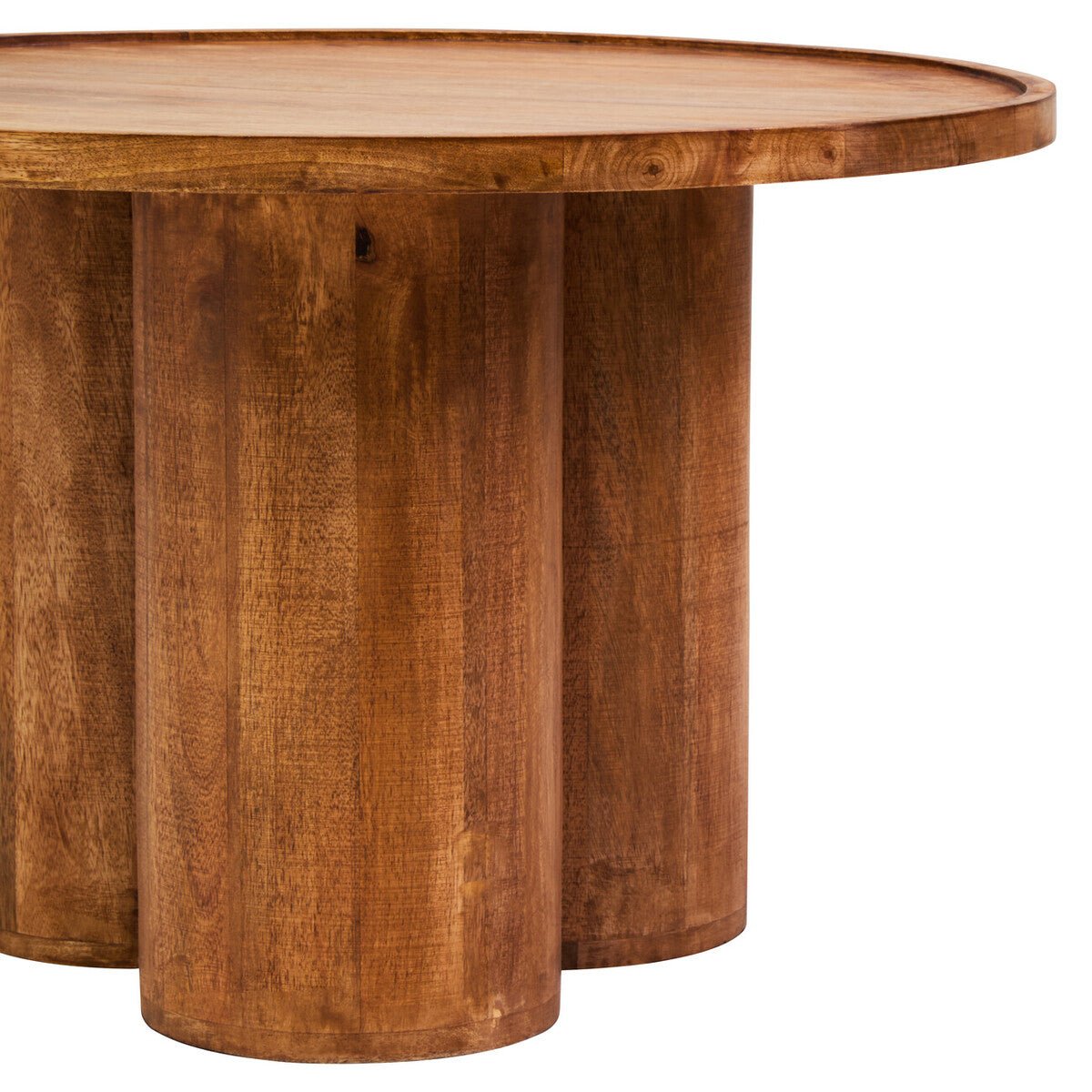 Natural Mango Wood Coffee Table with Column Base and Rounded Top, Walsa - Joe’s Haven
