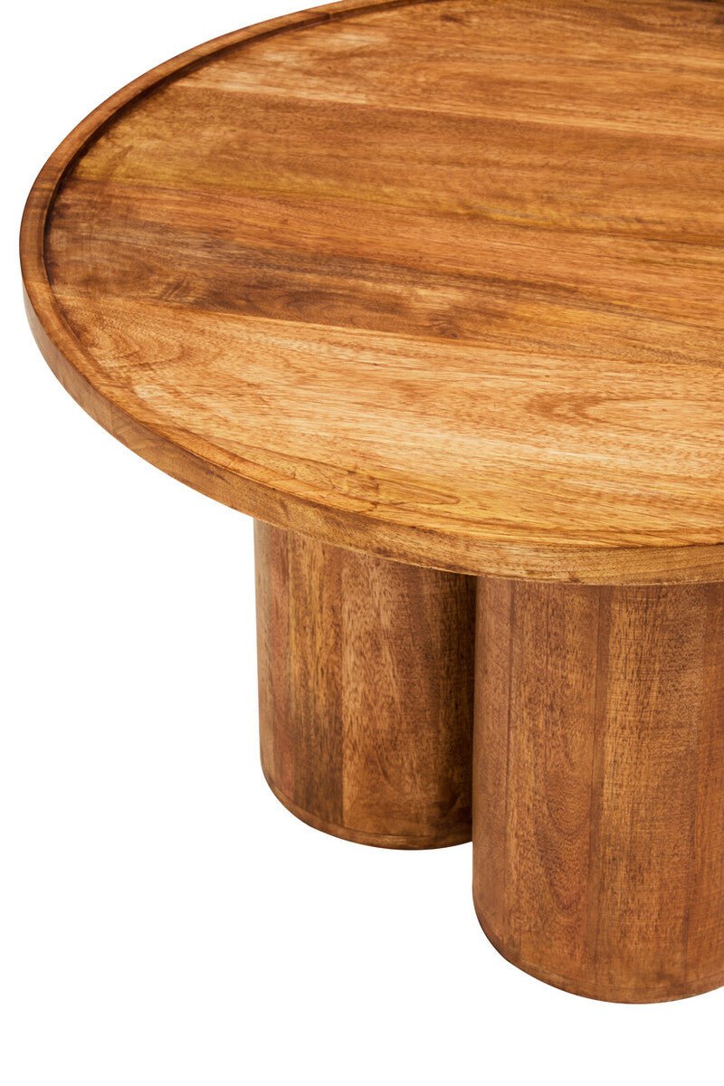 Natural Mango Wood Coffee Table with Column Base and Rounded Top, Walsa - Joe’s Haven