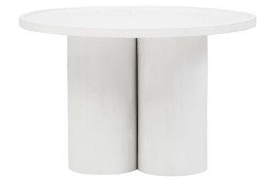 Whitewash Mango Wood Coffee Table with Column Base and Rounded Top, Walsa - Joe’s Haven