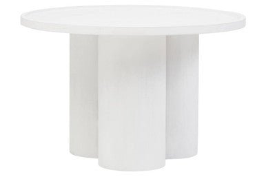 Whitewash Mango Wood Coffee Table with Column Base and Rounded Top, Walsa - Joe’s Haven