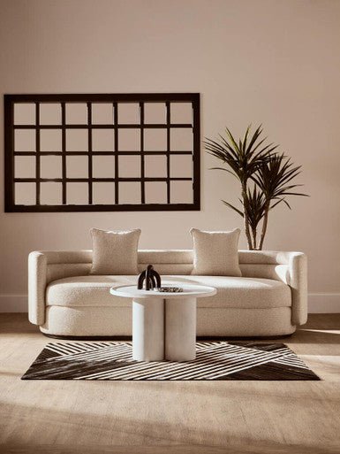 Whitewash Mango Wood Coffee Table with Column Base and Rounded Top, Walsa - Joe’s Haven