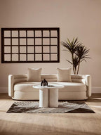 Whitewash Mango Wood Coffee Table with Column Base and Rounded Top, Walsa - Joe’s Haven
