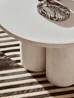 Whitewash Mango Wood Coffee Table with Column Base and Rounded Top, Walsa - Joe’s Haven