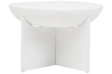 Whitewash Mango Wood Round Coffee Table with Cut - Out Pedestal Base, Walsa - Joe’s Haven