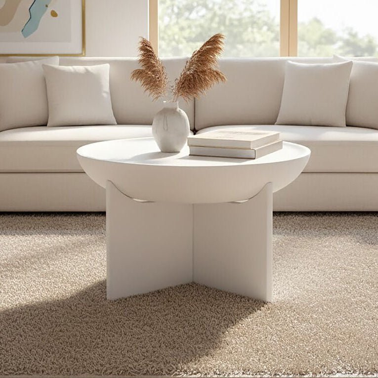Whitewash Mango Wood Round Coffee Table with Cut - Out Pedestal Base, Walsa - Joe’s Haven