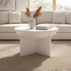Whitewash Mango Wood Round Coffee Table with Cut - Out Pedestal Base, Walsa - Joe’s Haven