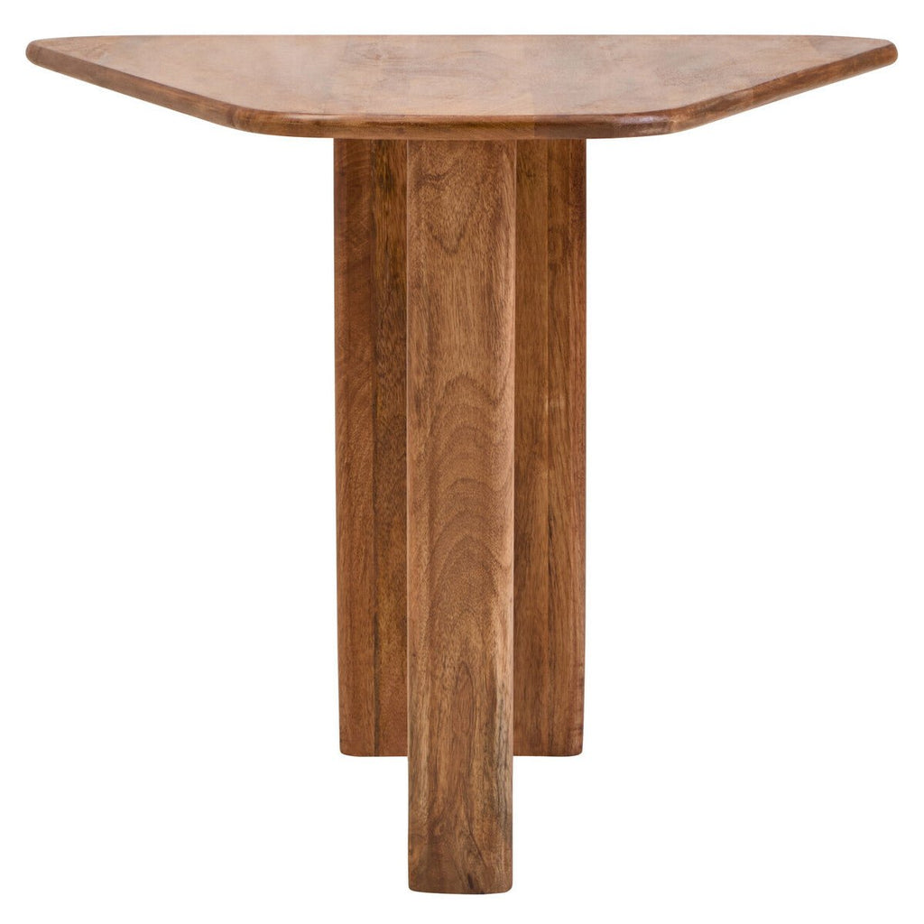 Natural Finish Mango Wood Pedestal Coffee Table with Ridged Base, Walsa - Joe’s Haven