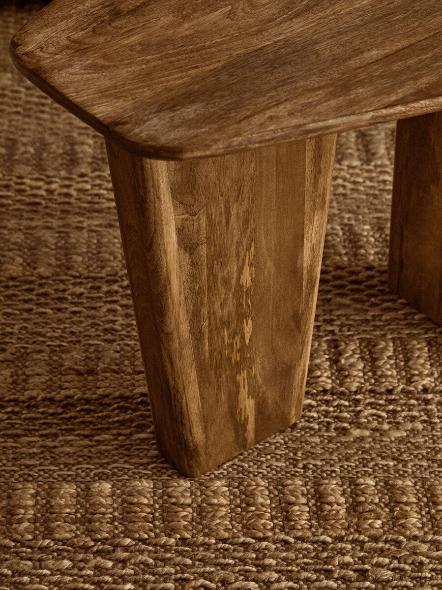 Natural Finish Mango Wood Pedestal Coffee Table with Ridged Base, Walsa - Joe’s Haven