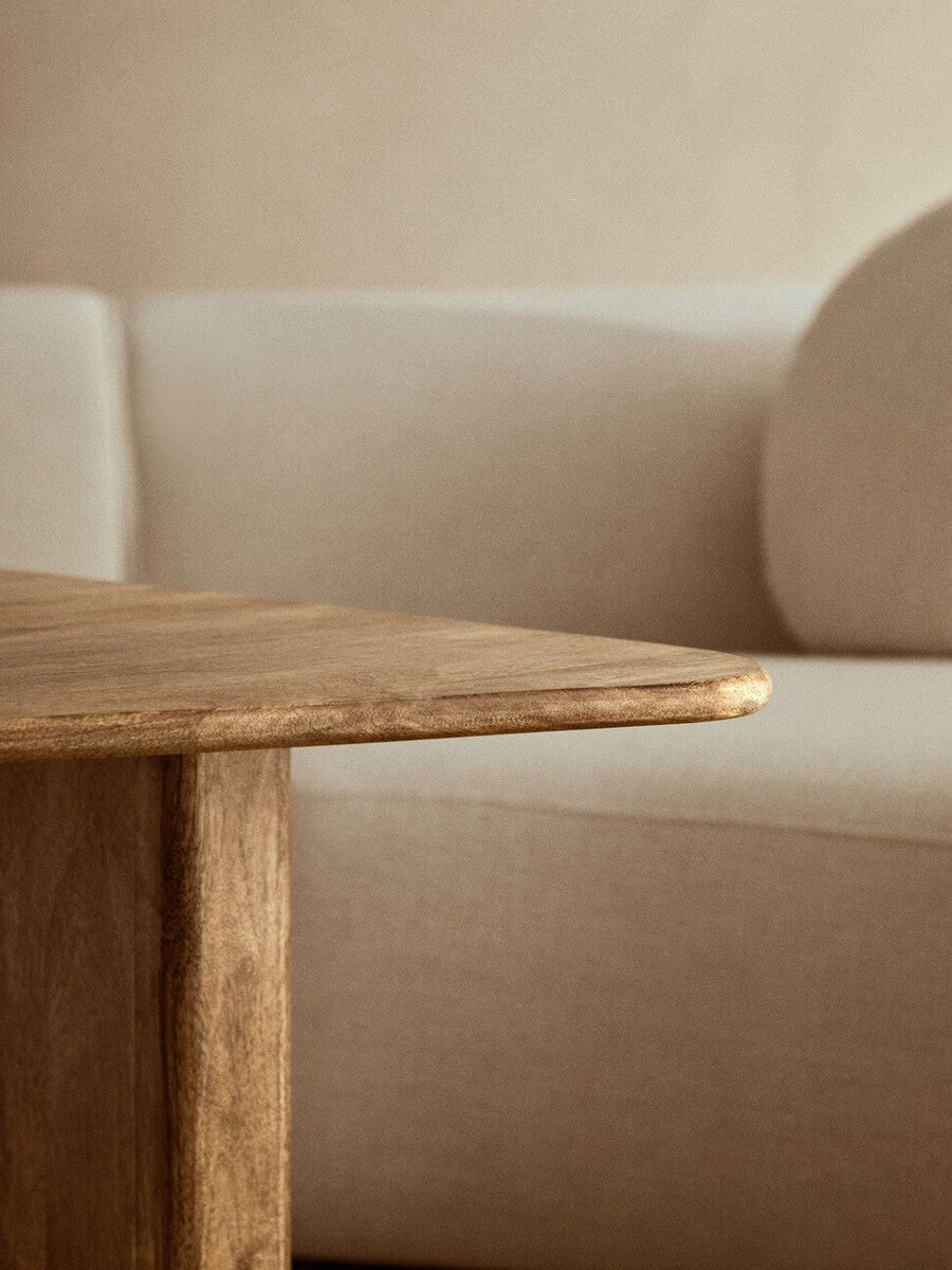 Natural Finish Mango Wood Pedestal Coffee Table with Ridged Base, Walsa - Joe’s Haven