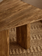 Natural Finish Mango Wood Pedestal Coffee Table with Ridged Base, Walsa - Joe’s Haven