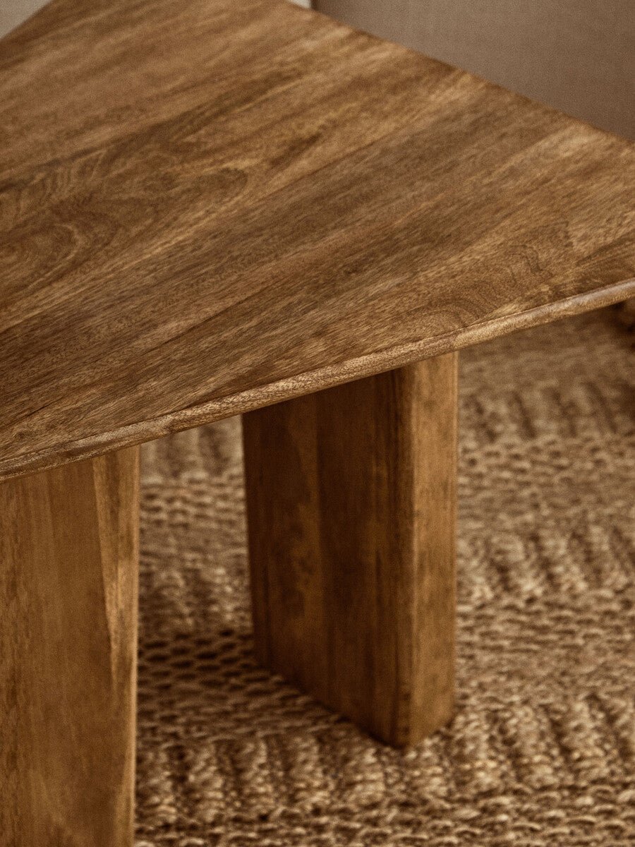 Natural Finish Mango Wood Pedestal Coffee Table with Ridged Base, Walsa - Joe’s Haven