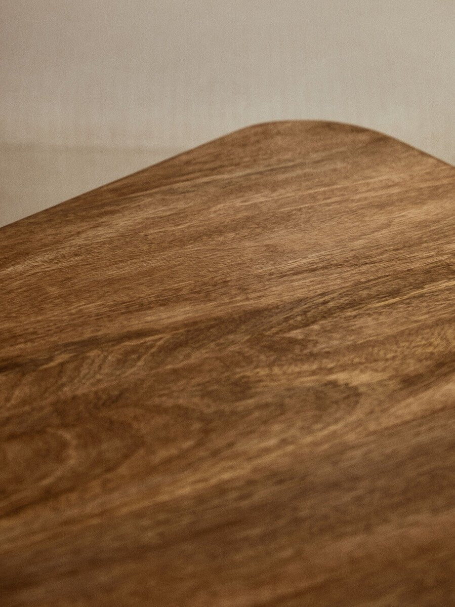 Natural Finish Mango Wood Pedestal Coffee Table with Ridged Base, Walsa - Joe’s Haven
