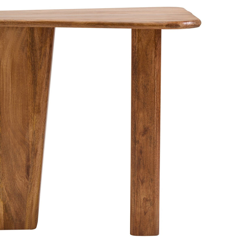 Natural Finish Mango Wood Pedestal Coffee Table with Ridged Base, Walsa - Joe’s Haven