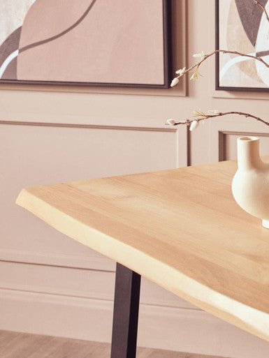 Natural Two - Tone Live Edge Mango Wood Dining Table with Black Metal Legs, Perdoba - Joe’s Haven