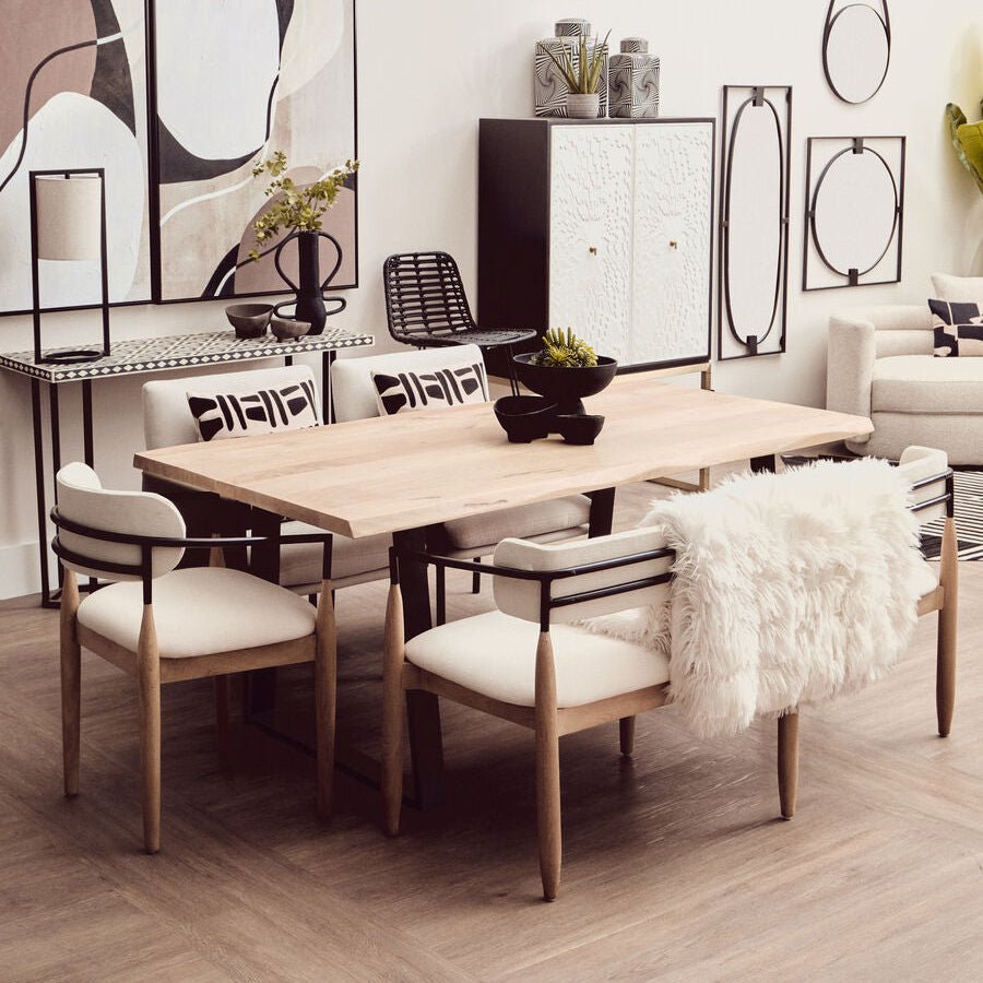 Natural Two - Tone Live Edge Mango Wood Dining Table with Black Metal Legs, Perdoba - Joe’s Haven