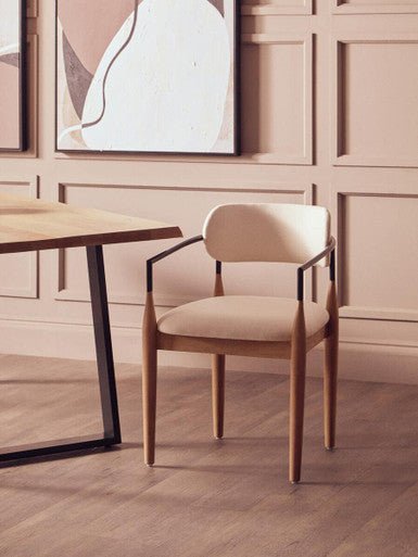 Persolo Texture Fabric Black Iron And Wood Frame Dining Chair - Joe’s Haven