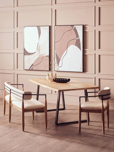 Persolo Texture Fabric Black Iron And Wood Frame Dining Chair - Joe’s Haven