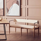 Persolo Cream Textured Fabric Dining Bench with Wood Frame - Joe’s Haven