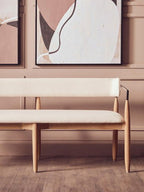 Persolo Texture Fabric Black Iron And Wood Frame Dining Bench - Joe’s Haven