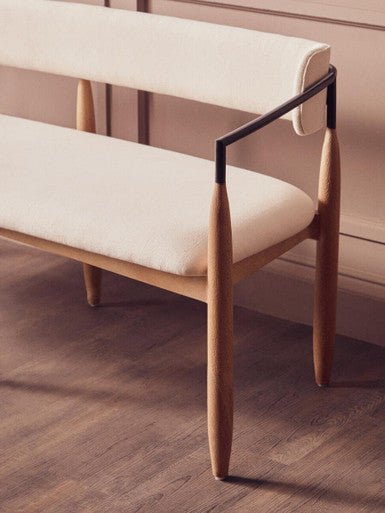 Persolo Texture Fabric Black Iron And Wood Frame Dining Bench - Joe’s Haven