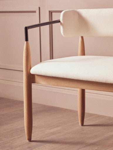 Persolo Texture Fabric Black Iron And Wood Frame Dining Bench - Joe’s Haven