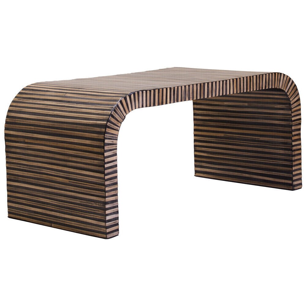 Natural Finish Curved Coffee Table with Striped Bamboo Inlay, Bambusa - Joe’s Haven